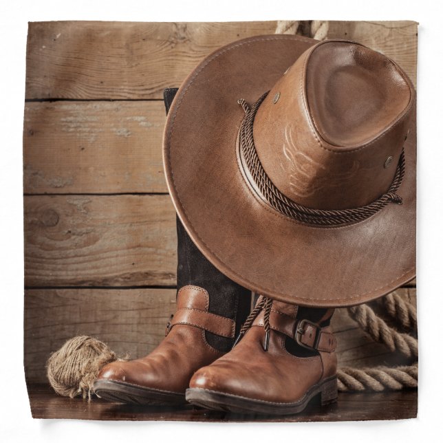 Western Cowboy Hat Boots Horse shoes  Bandana (Front)