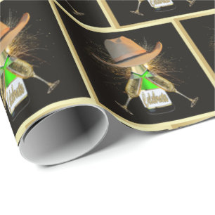 Western Cowboy Hat Champagne Fireworks Celebrate Wrapping Paper