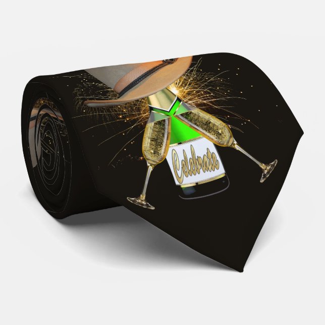 Western Cowboy Hat Champagne Fireworks Necktie (Rolled)