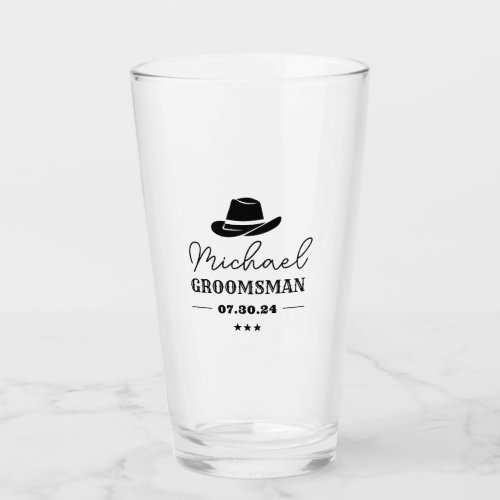 Western Cowboy Hat Classic Personalized Groomsmen Glass