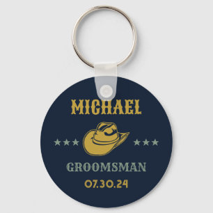 Western Cowboy Hat Elegant Personalized Groomsmen Keychain
