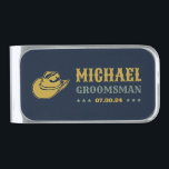 Western Cowboy Hat Elegant Personalized Groomsmen Silver Finish Money Clip<br><div class="desc">Personalized gifts for groomsmen with western cowboy theme. Decorated with cowboy hat with vintage western font. Text and background color are editable using the Design Tool to fit your occasion. Get this customize gift for wedding,  bachelor party,  engagement party or any other special occasions.</div>