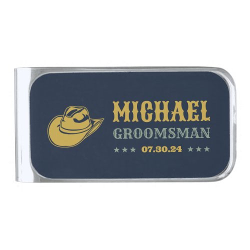 Western Cowboy Hat Elegant Personalized Groomsmen Silver Finish Money Clip