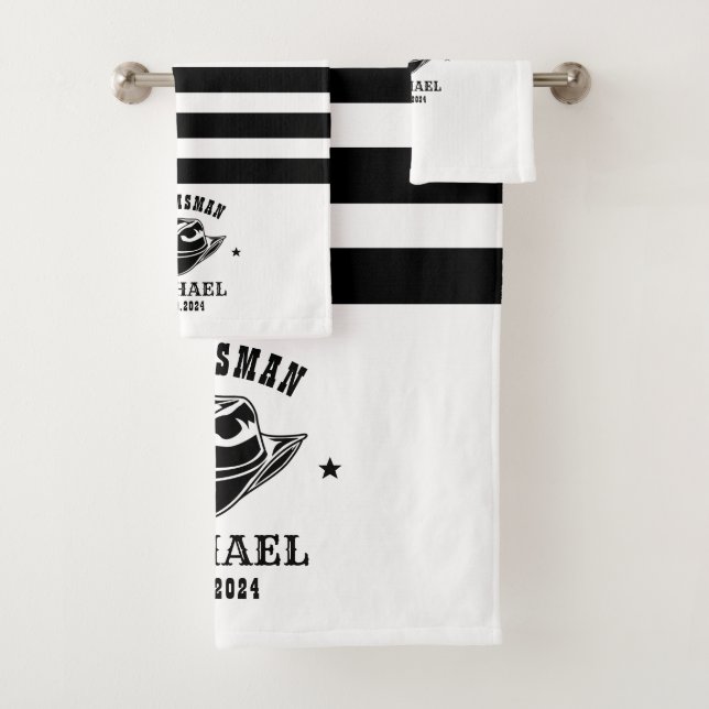 Western Cowboy Hat Groomsmen Personalized Name Bath Towel Set (Insitu)