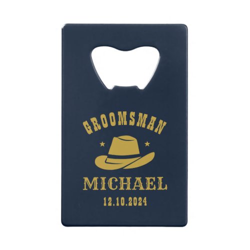 Western Cowboy Hat Groomsmen Personalized Name Credit Card Bottle Opener