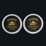 Western Cowboy Hat Groomsmen Personalized Name Cufflinks<br><div class="desc">Personalized gifts for groomsmen with western cowboy theme. Decorated with cowboy hat with vintage western font. Text and background color are editable using the Design Tool to fit your occasion. Get this customize gift for wedding,  bachelor party,  engagement party or any other special occasions.</div>