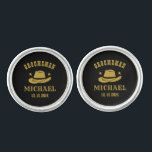 Western Cowboy Hat Groomsmen Personalized Name Cufflinks<br><div class="desc">Personalized gifts for groomsmen with western cowboy theme. Decorated with cowboy hat with vintage western font. Text and background color are editable using the Design Tool to fit your occasion. Get this customize gift for wedding,  bachelor party,  engagement party or any other special occasions.</div>
