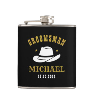 Western Cowboy Hat Groomsmen Personalized Name Flask