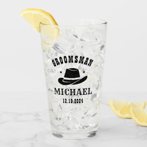 Western Cowboy Hat Groomsmen Personalized Name Glass