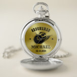 Western Cowboy Hat Groomsmen Personalized Name Pocket Watch<br><div class="desc">Personalized gifts for groomsmen with western cowboy theme. Decorated with cowboy hat with vintage western font. Text and color are editable using the Design Tool to fit your occasion. Get this customize gift for wedding,  bachelor party,  engagement party or any other special occasions.</div>