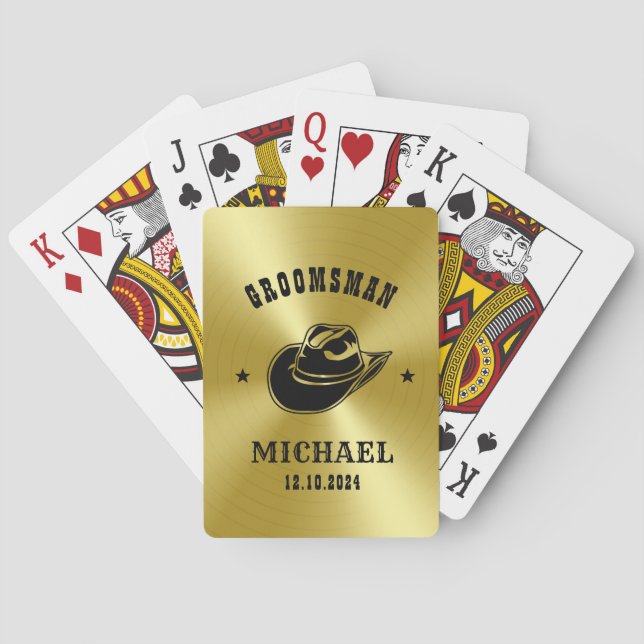Western Cowboy Hat Groomsmen Personalized Name Poker Cards (Back)