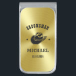 Western Cowboy Hat Groomsmen Personalized Name Silver Finish Money Clip<br><div class="desc">Personalized gifts for groomsmen and best man with western cowboy theme. Decorated with cowboy hat with vintage western font. Text and color are editable using the Design Tool to fit your occasion. Get this customize gift for wedding,  bachelor party,  engagement party or any other special occasions.</div>