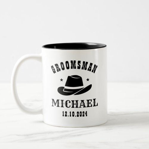 Western Cowboy Hat Groomsmen Personalized Name Two_Tone Coffee Mug