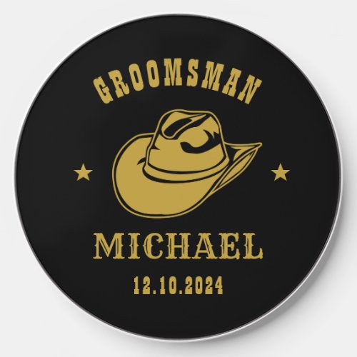 Western Cowboy Hat Groomsmen Personalized Name Wireless Charger