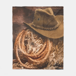 Western Cowboy Hat Lasso Horse Art Fleece Blanket