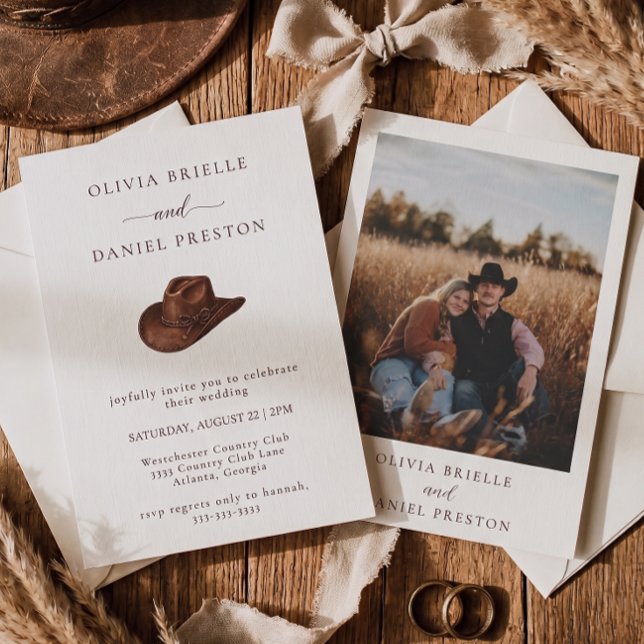 Western Cowboy Hat Minimalist Wedding Invitation (Creator Uploaded)
