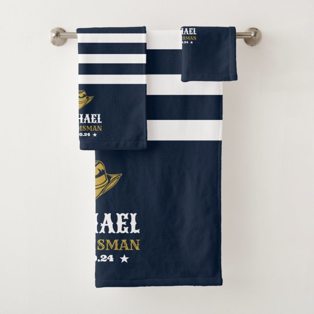 Western Cowboy Hat Personalized Elegant Groomsmen Bath Towel Set (Insitu)