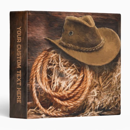 Western Cowboy Hat Rope Barn Hay  3 Ring Binder