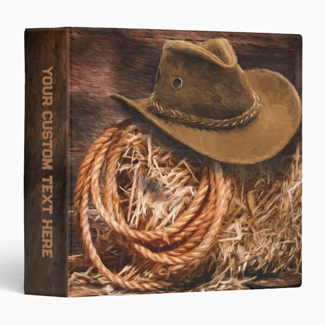 Western Cowboy Hat Rope Barn Hay  3 Ring Binder (Front/Spine)