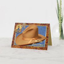 Western Cowboy Hat Rope Leather Merry Christmas Holiday Card