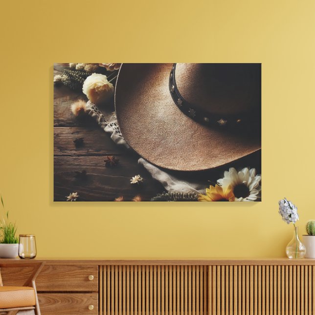 Western Cowboy Hat with Flowers Canvas Print (Insitu(LivingRoom))