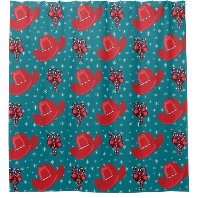 Western Cowboy Hats and Candy Canes Shower Curtain (Front)