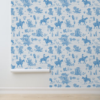 Western Cowboy Horse Cactus Desert Toile Wallpaper