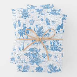 Western Cowboy Horse Cactus Desert Toile Wrapping Paper Sheets