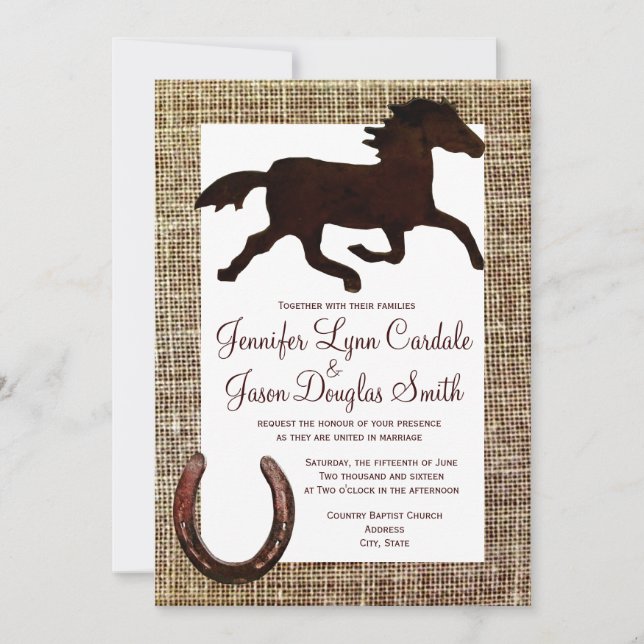 Western Cowboy Horse Horseshoe Wedding Invitations (Front)