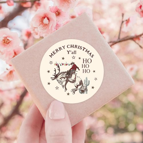 Western Cowboy Horse Merry Christmas Yall Classic Round Sticker