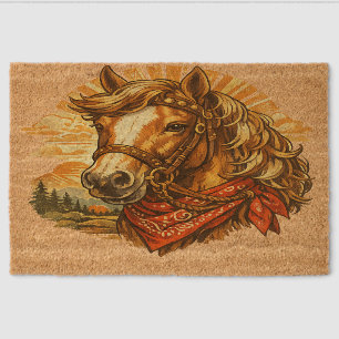 Western Cowboy Horse Red Bandana Welcome Doormat Fiber Doormat