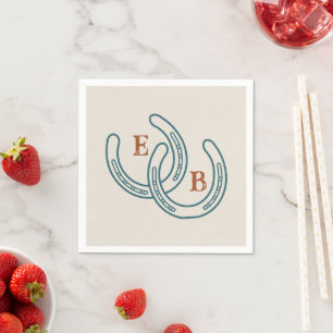 Western Cowboy Horseshoe Monogram Teal Rust Party Napkins