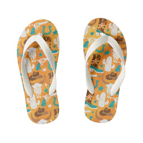 Western Cowboy Images Pattern Kids Kids Flip Flops