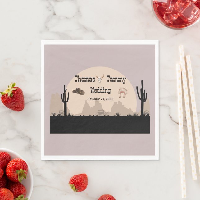 Western Cowboy & Indians Themed Wedding Napkins (Insitu)