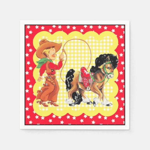 Western Cowboy Kid With Horse And Rope Party Napkins