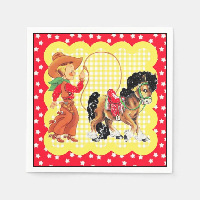 Western Cowboy Kid With Horse And Rope Party Napkins (Front)