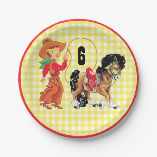 Western Cowboy Kid With Horse And Rope Party Paper Plates