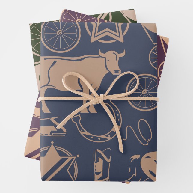 Western Cowboy Kid's Birthday Party Wrapping Paper Sheets (In situ)