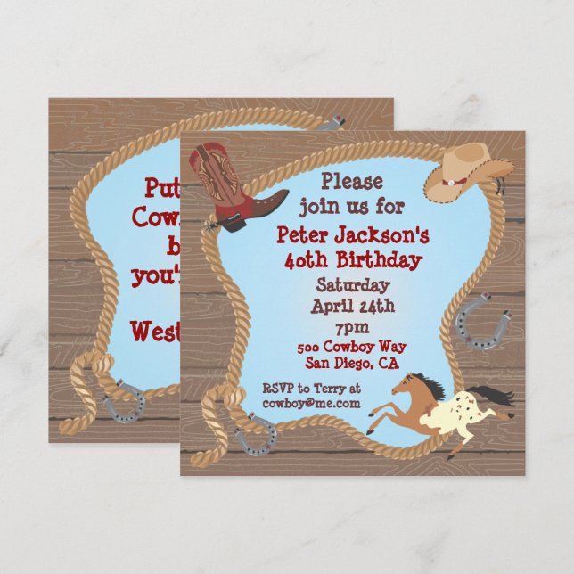 Western Cowboy Lasso Party Invitation (Front/Back)