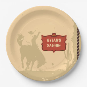 Western Cowboy Monogram Rustic Name Saloon Paper Plates