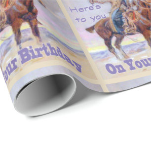 Western Cowboy On Horse Birthday Toast Gift Wrap