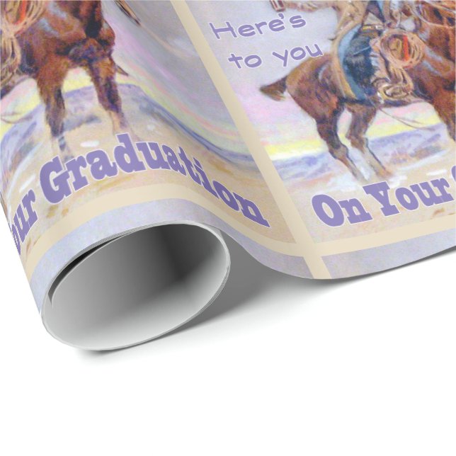 Western Cowboy On Horse Graduation Toast Gift Wrap (Roll Corner)