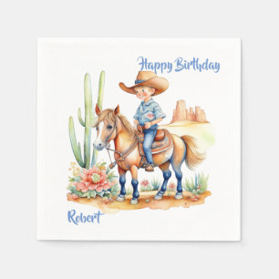 Western Cowboy on Horse Personalized Birthday Napkins