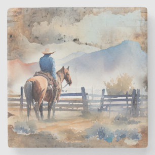 Western Cowboy on Horse Stone Coaster