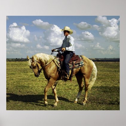 Western Cowboy on Palomino Horse Poster