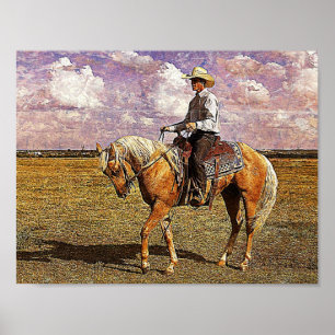 Western Cowboy on Palomino Horse Poster