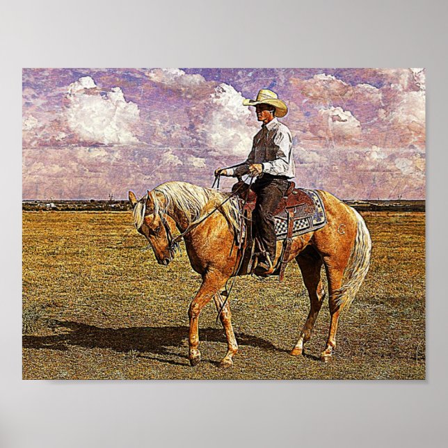 Western Cowboy on Palomino Horse Poster (Front)