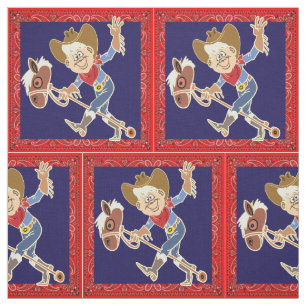 Western Cowboy On Stick Horse Bandana Trim Fabric