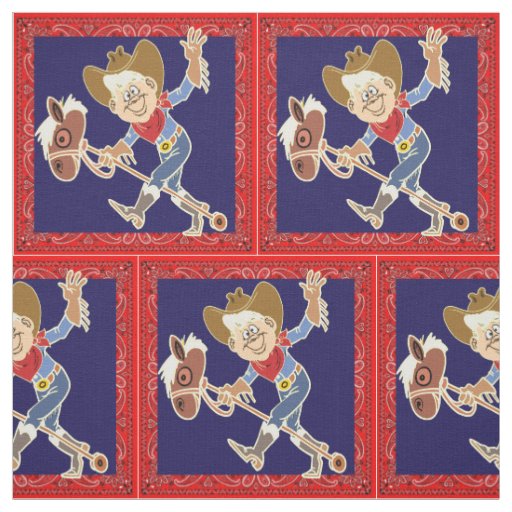 Western Cowboy On Stick Horse Bandana Trim Fabric