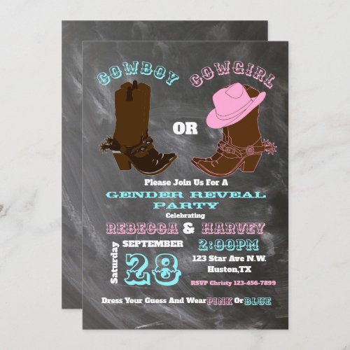 western cowboy or cowgirl gender reveal party invitation